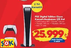 PS5 DİGİTAL EDİTİON OYUN KONSOL+DUALSENSE ÇİFT KOL